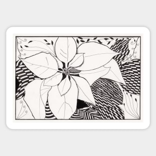 Zentangle Poinsettia Christmas Art Black and White Sticker